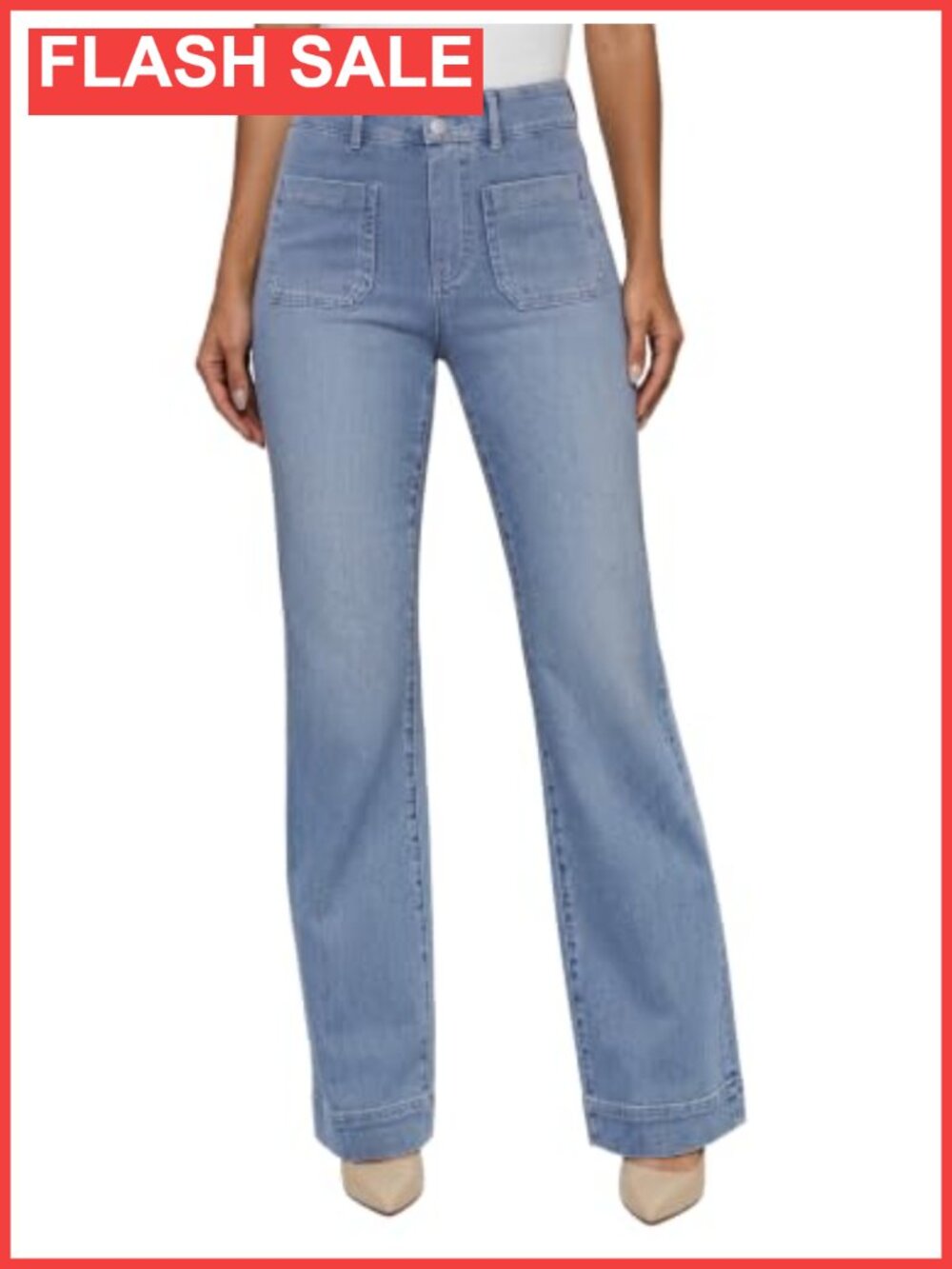 High Waist Straight Leg Stretchy Denim Jeans Pull On Pockets